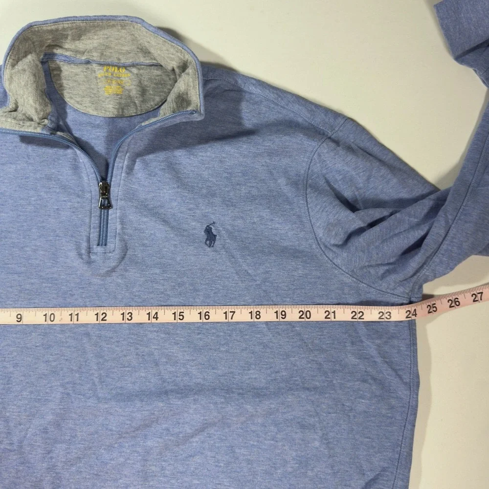 Polo Ralph Lauren Quarter Zip Pullover Mens Large Blue Excellent‎ Heathered Knit